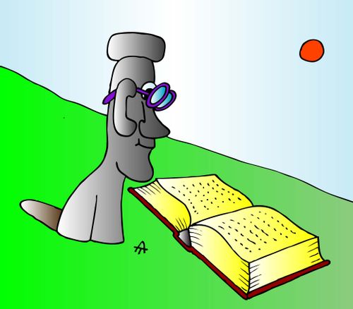 Moai reading a book