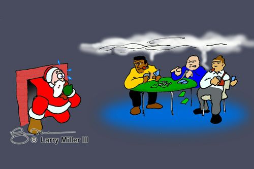 Santa walks in on gangsters playing cards