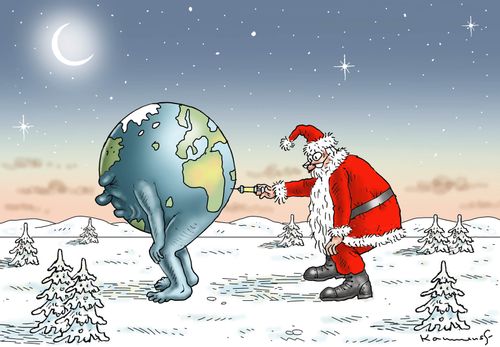 Santa gives the earth the Covid-19 vaccine