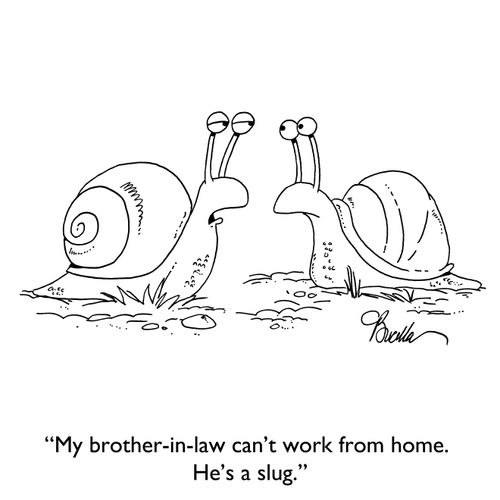 "My brother-in-law can't work from home. He's a slug."