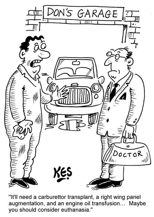 "It'll need a carburettor transplant, a right wing panel augmentation, and an engine oil transfusion... Maybe you should consider euthanasia."