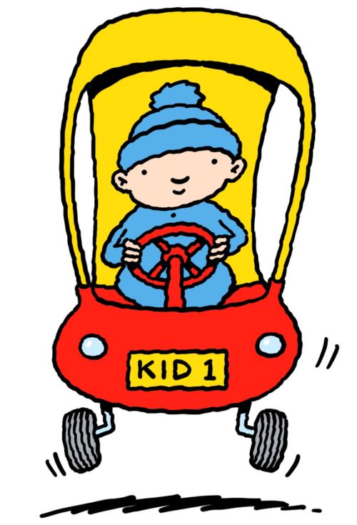 Child driving a toy car