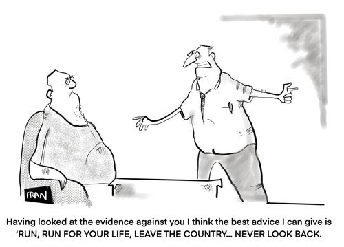 "Having looked at the evidence against you I think the best advice I can give is 'run, run for your life, leave the country... never look back."