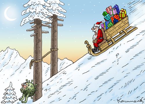 Santa Claus speeds towards a Coronavirus trap