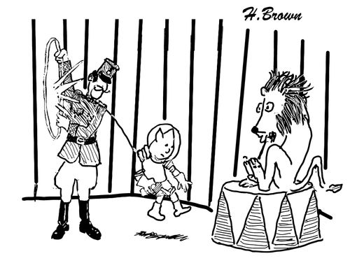 An alien jumps through a lion tamer's hoop