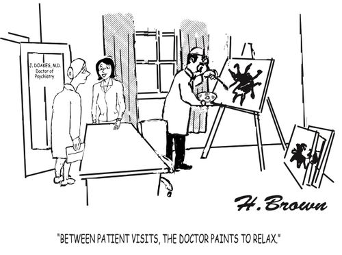 "In between patient visits, the doctor paints to relax."