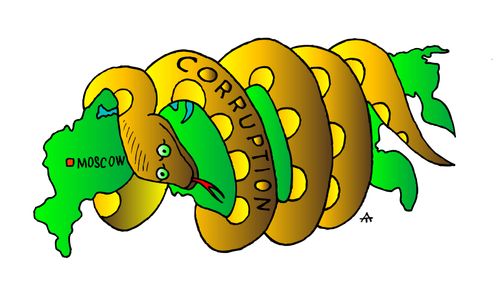 A snake labelled 'corruption' squeezes Russia to death
