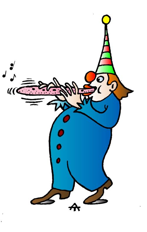 A Clown plays their tongue as a musical instrument