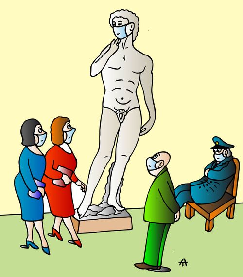 Michelangelo's David wearing a face mask