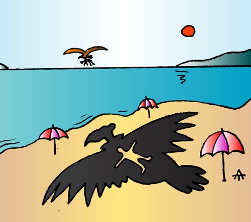 A giant bird snatches a tourist