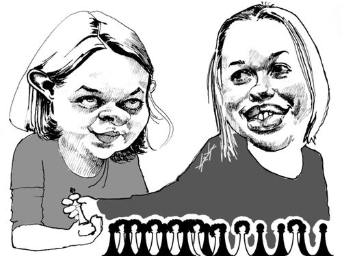 Anna and Mariya Muzychuk chess champions caricature
