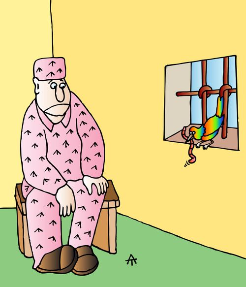 A bird bringing a prisoner a worm