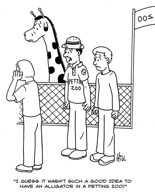 "I guess it wasn't such a good idea to have an alligator in a petting zoo!"