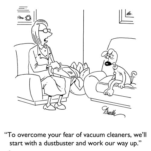 "To overcome your fear of vacuum cleaners, we'll start with a dustbuster and work our way up."