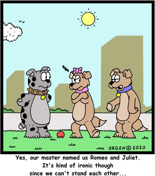 "Yes, our master named us Romeo and Juliet. It's kind of ironic though since we can't stand each other..."
