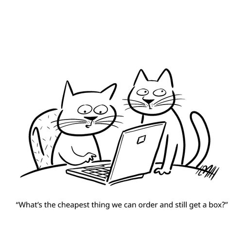"What's the cheapest thing we can order and still get a box?"