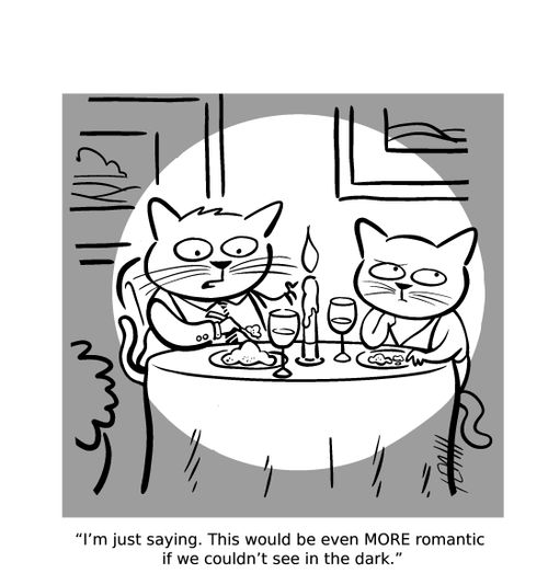 "I'm just saying. This would be even MORE romantic if we couldn't see in the dark."