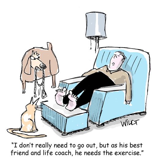 "I don't really need to go out, but as his best friend and life coach, he needs the exercise."