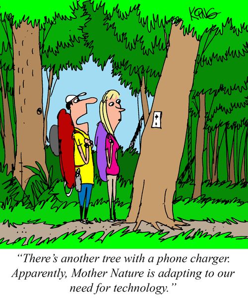 "There's another tree with a phone charger. Apparently, Mother Nature is adapting to our need for technology."