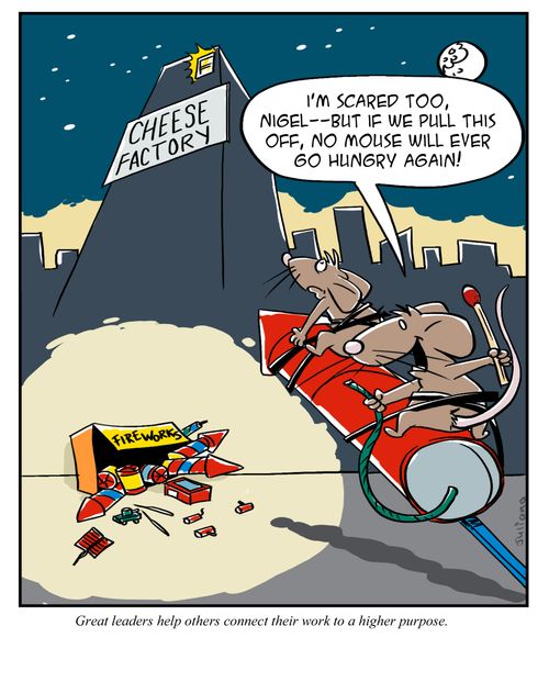 "I'm scared too, Nigel -- But if we pull this off, no mouse will ever go hungry again!"