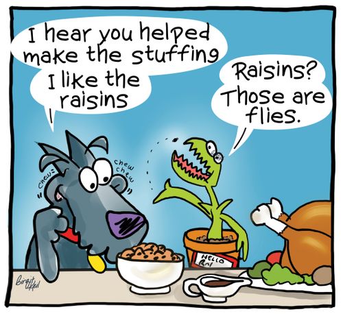 "I hear you helped make the stuffing. I like raisins."