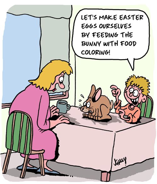 "Let's make Easter eggs ourselves by feeding the bunny with food coloring!"