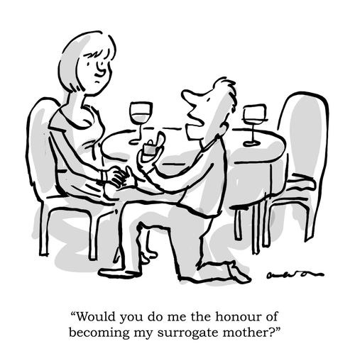 "Would you do me the honour of becoming my surrogate mother?"