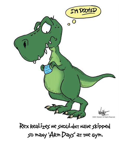 Rex realizes he shouldn't have skipped so many 'Arm Days' at the gym.