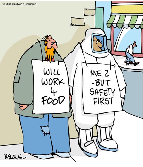 'Will work 4 food.' 'Me 2 but safety first.'