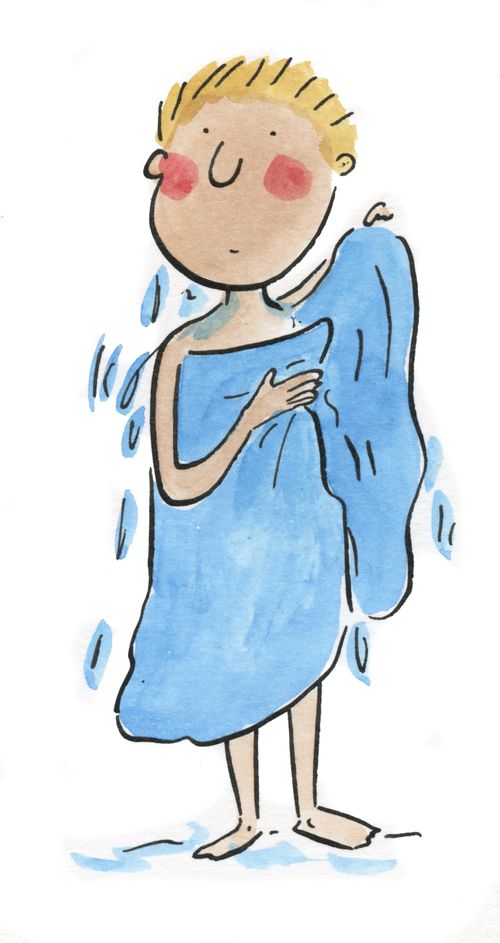 Person drying themselves with a towel. 