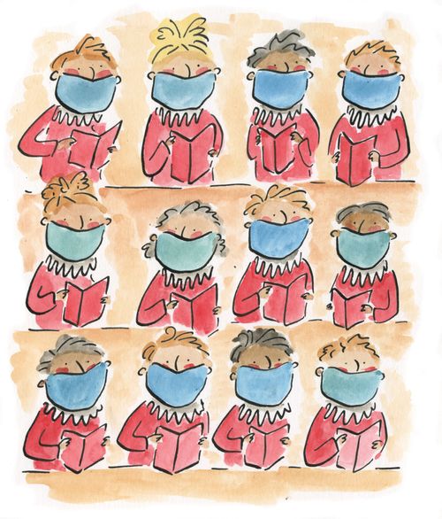 Choir wearing masks.