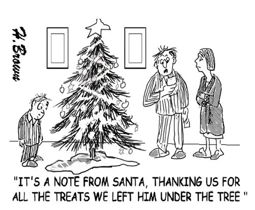 "It's a note from Santa, thanking us for all the treats we left him under the tree."