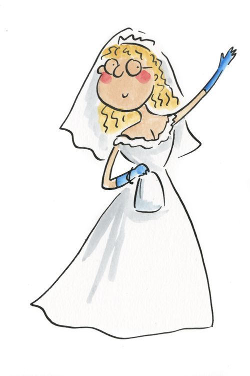 Bride wearing medical gloves.