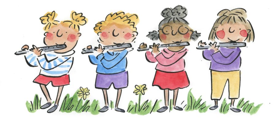 Four children playing the flute.