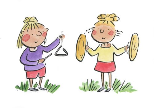 Children playing percussion instruments.
