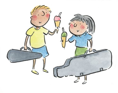 Musicians with ice creams. 