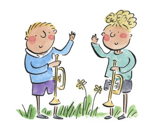 Two trumpeters practising.