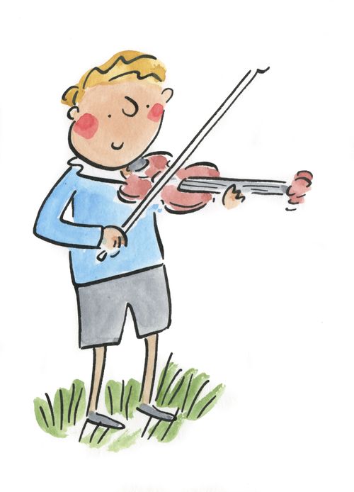 Man practising the violin.