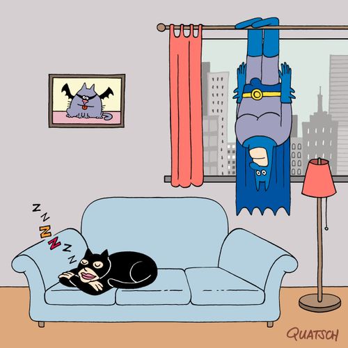 Batman and Catwoman chilling at home