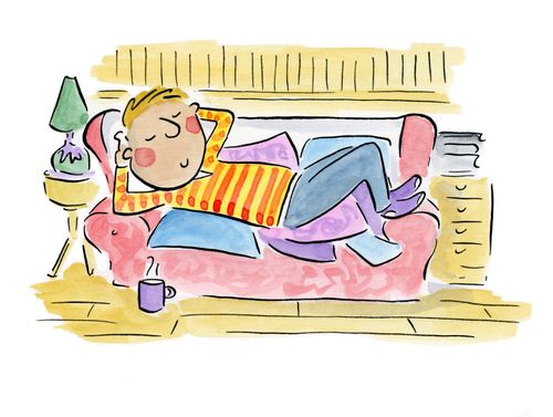 Relaxing on a sofa