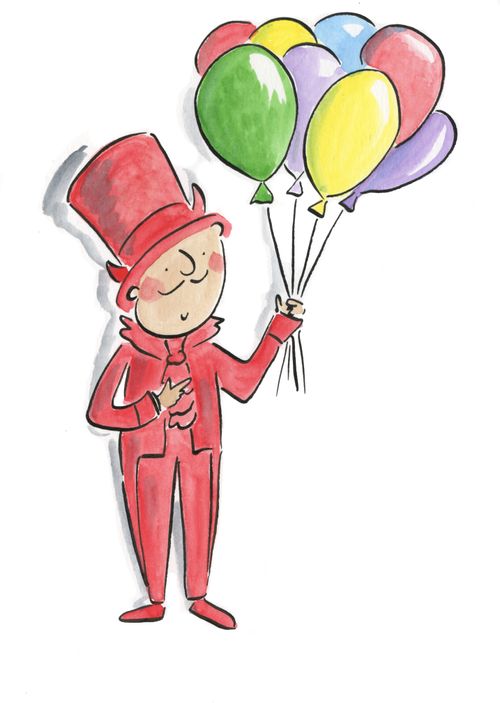 Devil holding balloons