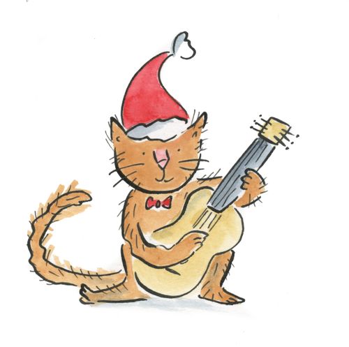 Cat on guitar