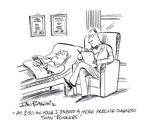 "At £150 an hour I expect a more precise diagnosis than 'bonkers'."