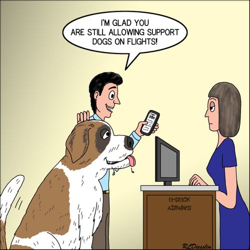 "I'm glad you are still allowing support dogs on flights!"