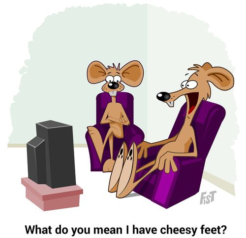 "What do you mean I have cheesy feet?"