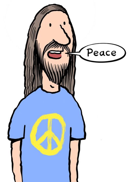 A hippie saying "Peace"