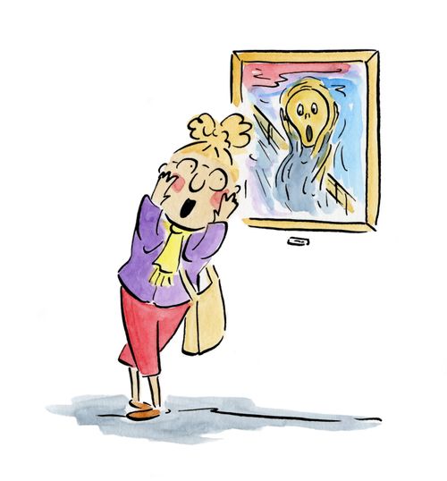 Lady mimics The Scream. 