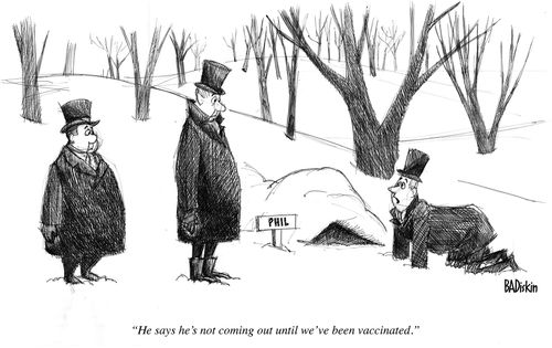 "He says he's not coming out until we've been vaccinated."