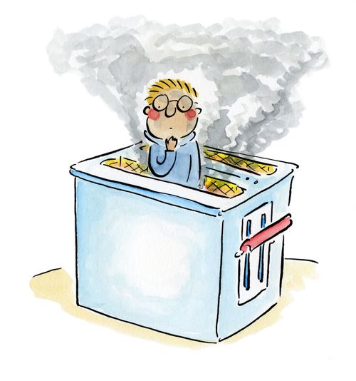 Man toasting in a toaster.