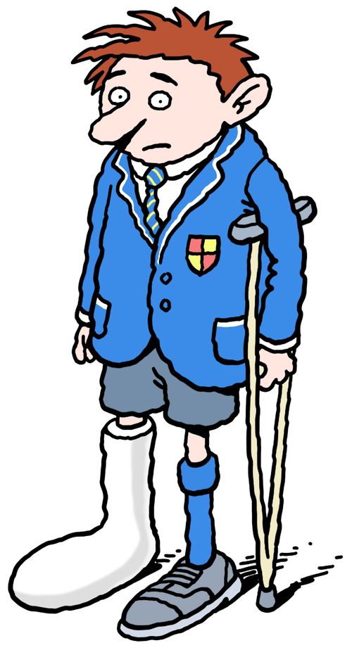 Schoolboy with broken leg.